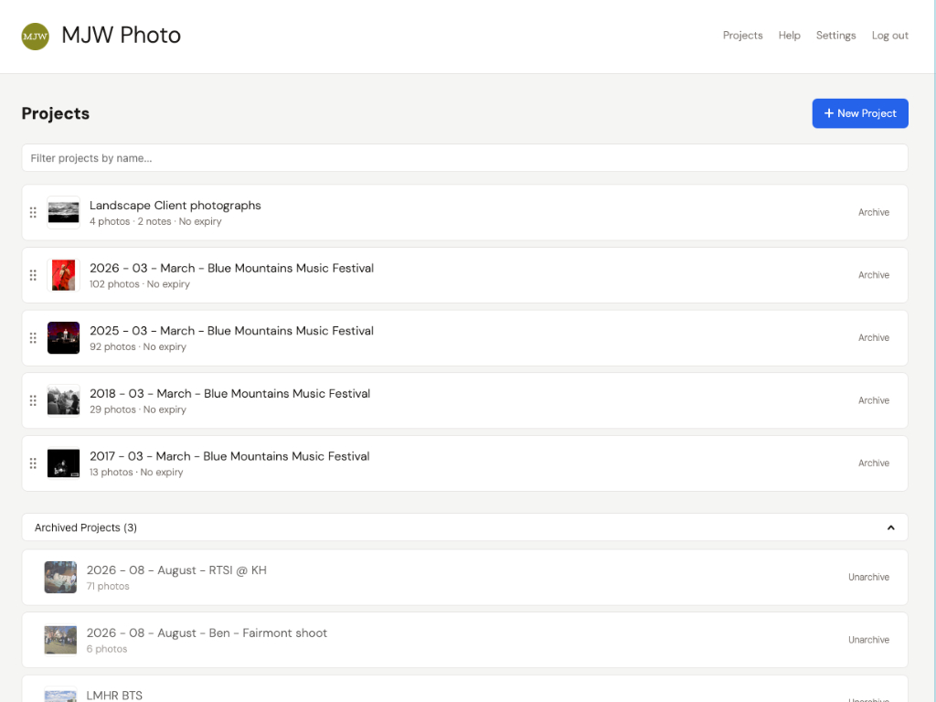 Projects overview screenshot